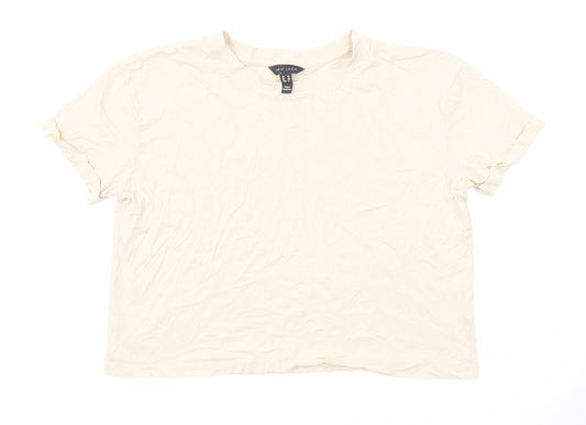 New Look Womens Beige Cotton Basic T-Shirt Size 10 Round Neck