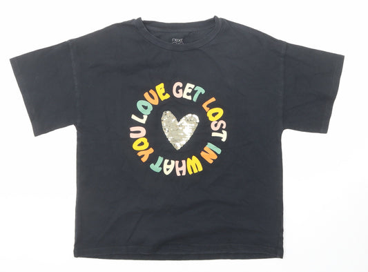 NEXT Girls Black Cotton Basic T-Shirt Size 11 Years Round Neck Pullover - Get Lost In What You Love