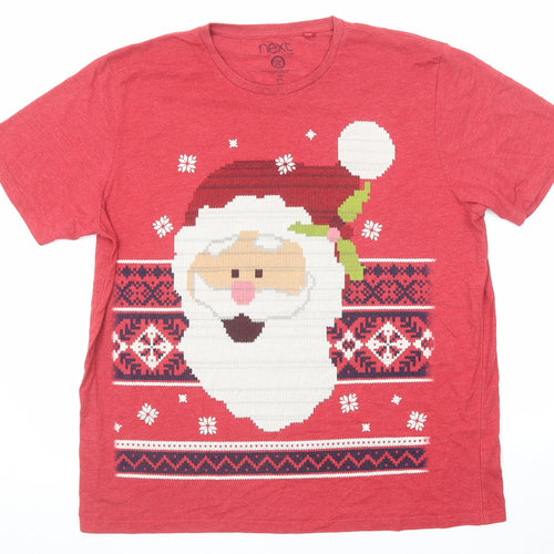 NEXT Mens Red Cotton T-Shirt Size 2XL Round Neck - Father Christmas
