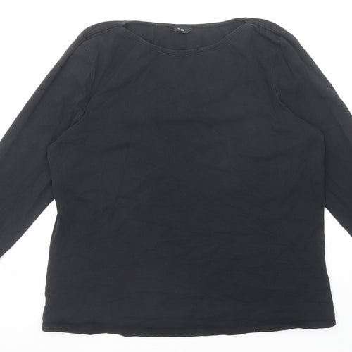 M&Co Womens Black Cotton Basic T-Shirt Size 18 Boat Neck