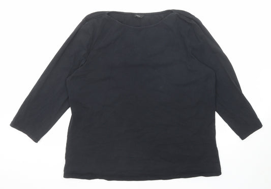 M&Co Womens Black Cotton Basic T-Shirt Size 18 Boat Neck