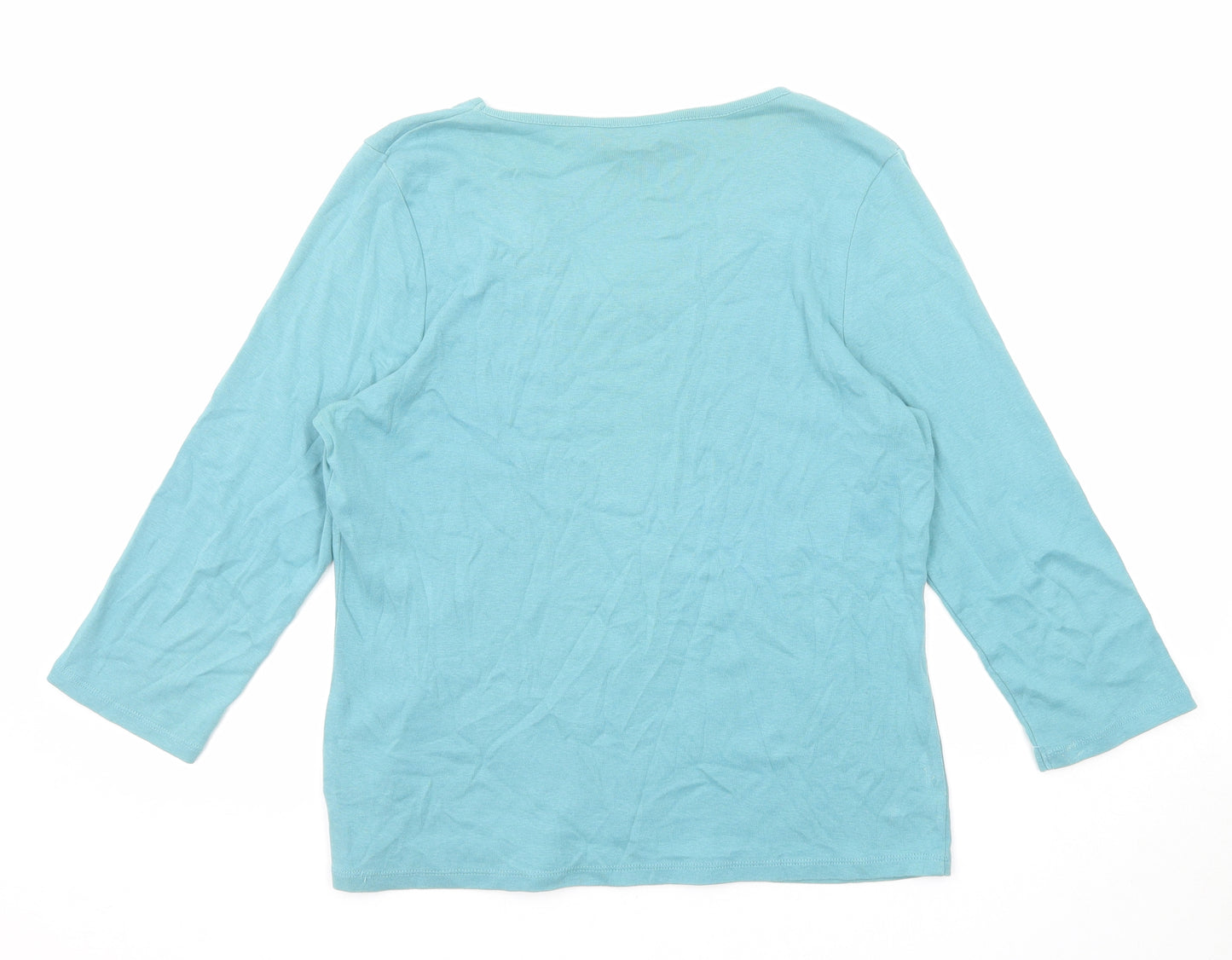 BHS Womens Blue Cotton Basic T-Shirt Size 16 Scoop Neck