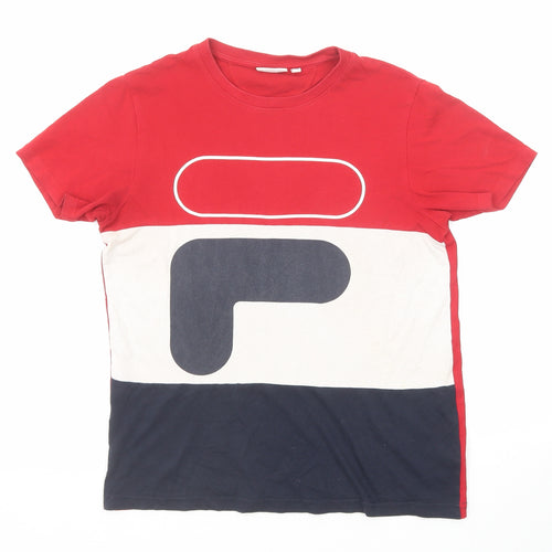 FILA Boys Red Cotton Basic T-Shirt Size 14 Years Round Neck Pullover