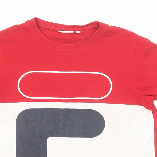 FILA Boys Red Cotton Basic T-Shirt Size 14 Years Round Neck Pullover