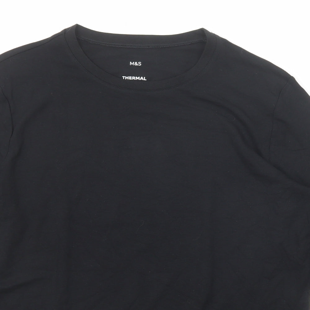 Marks and Spencer Mens Black Polyester T-Shirt Size M Round Neck