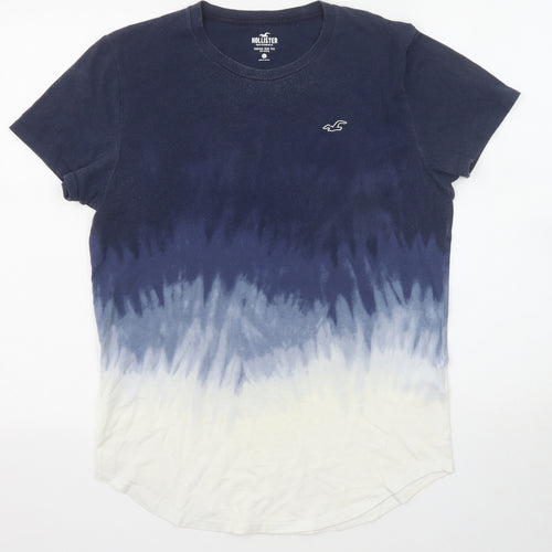Hollister Mens Blue Colourblock Cotton T-Shirt Size S Round Neck - Tie dye effect