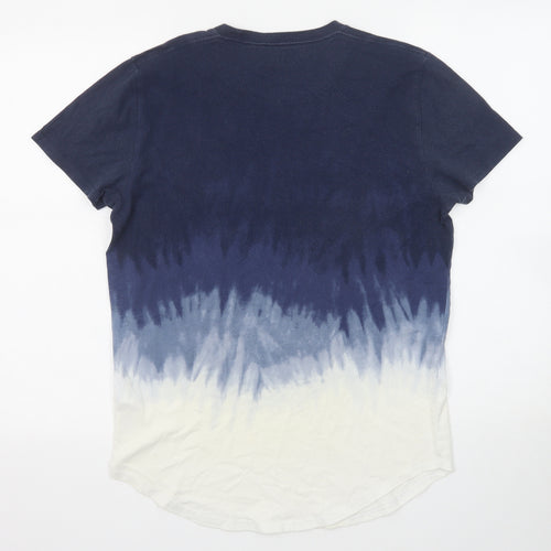 Hollister Mens Blue Colourblock Cotton T-Shirt Size S Round Neck - Tie dye effect