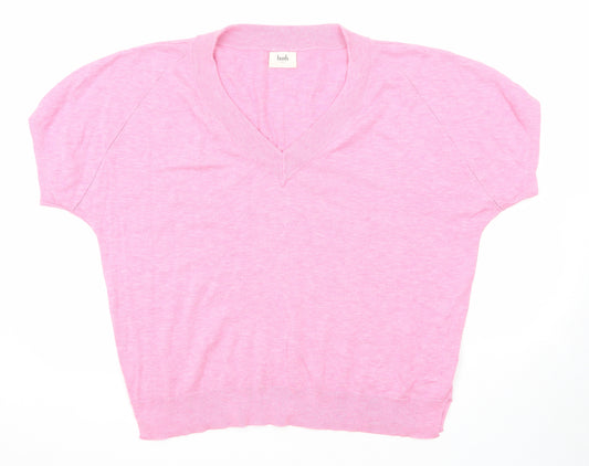 Hush Womens Pink V-Neck Lyocell Pullover Jumper Size XL