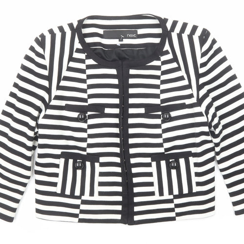 NEXT Womens Black Striped Jacket Blazer Size 12 Hook & Eye