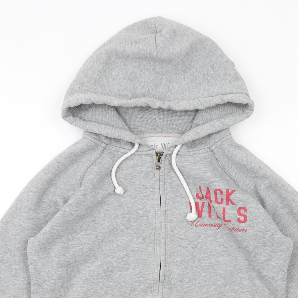 Jack Wills Womens Grey Cotton Full Zip Hoodie Size 10 Zip