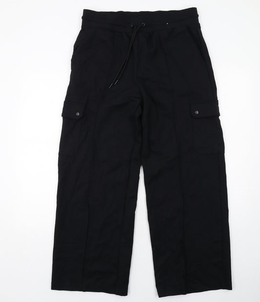 Marks and Spencer Womens Black Viscose Cargo Trousers Size 16 Regular Drawstring