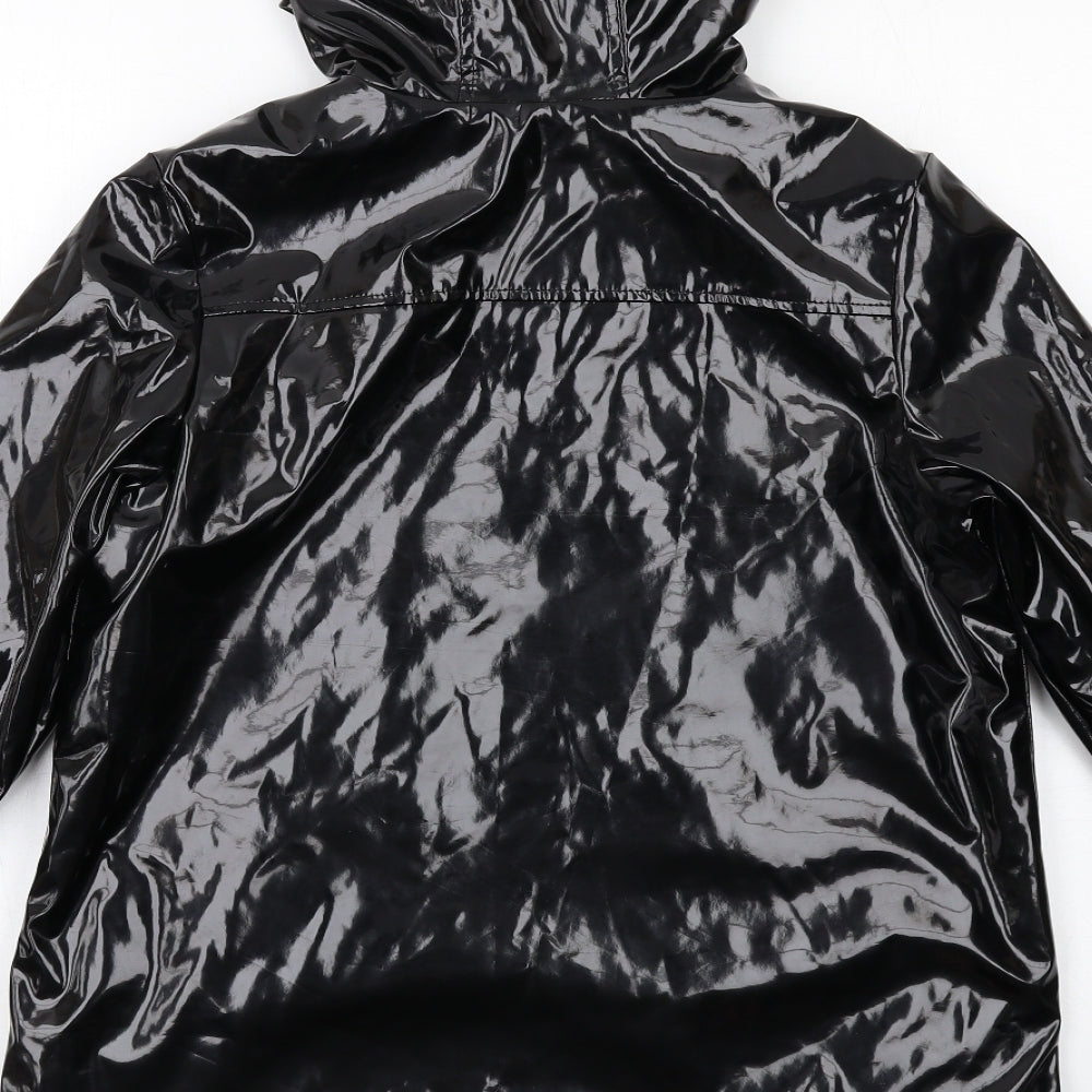 Marks and Spencer Girls Black Rain Coat Coat Size 11-12 Years Zip - High Shine