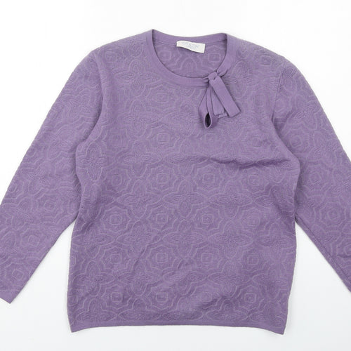 Grazia Womens Purple Round Neck Geometric Wool Pullover Jumper Size 12