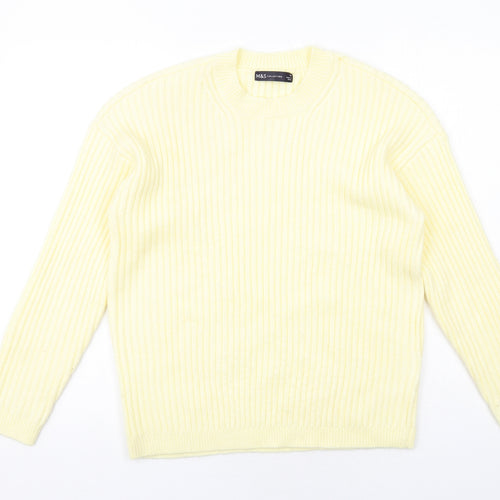 Marks and Spencer Womens Yellow Round Neck Acrylic Pullover Jumper Size M