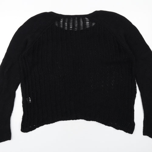 Duffy Womens Black Round Neck Wool Pullover Jumper Size L