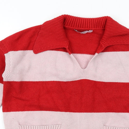 NEXT Womens Red Collared Striped Viscose Pullover Jumper Size S