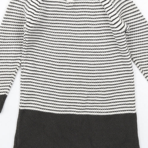 NEXT Girls Black Striped Cotton Jumper Dress Size 5-6 Years Boat Neck Button - Dog Pockets