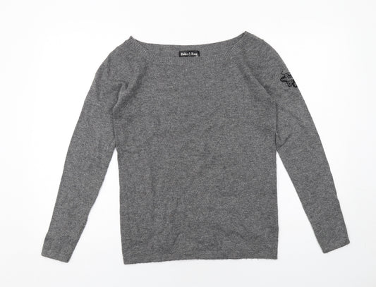 Dolce & Rosa Womens Grey Boat Neck Cashmere Pullover Jumper Size S - Size S-M