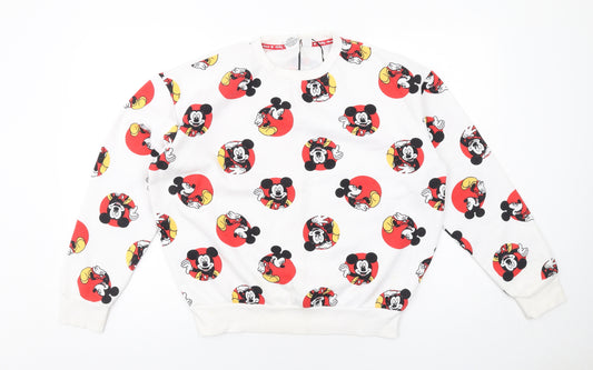 Disney Womens White Geometric Polyester Pullover Sweatshirt Size S Pullover - Mickey Mouse