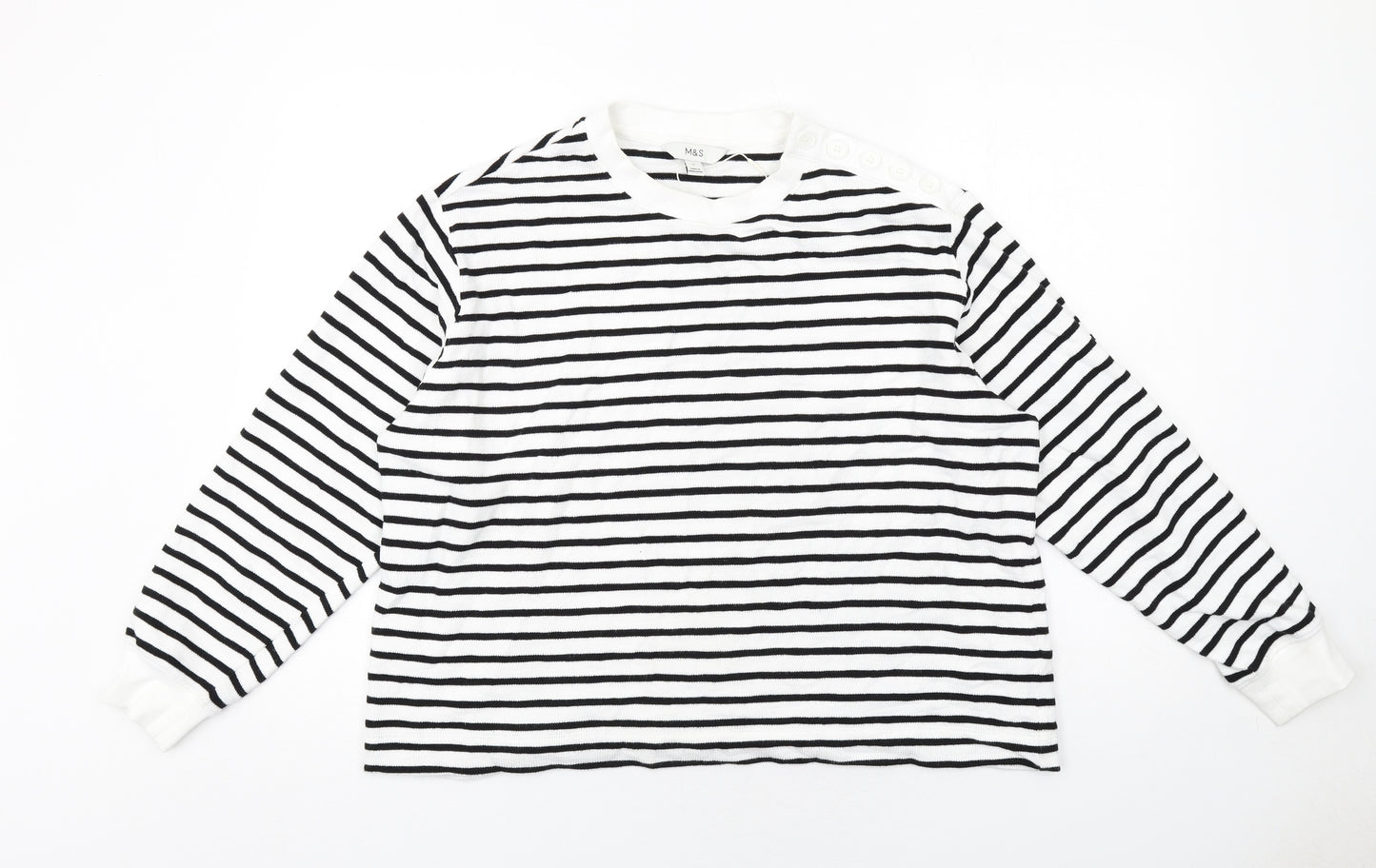 Marks and Spencer Womens White Striped Cotton Pullover Sweatshirt Size L Pullover
