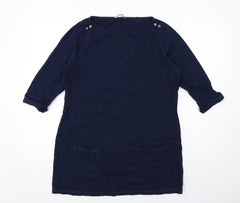 Marks and Spencer Womens Blue Cotton Tunic Blouse Size 16 Boat Neck