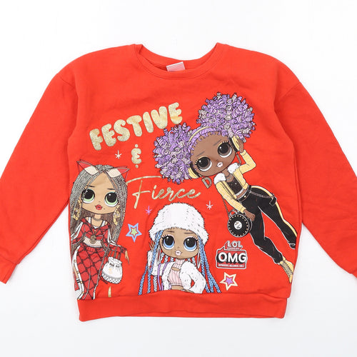 LOL Girls Red Cotton Pullover Sweatshirt Size 8-9 Years Pullover