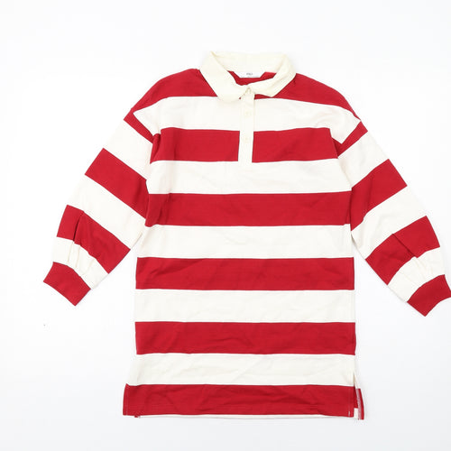 Marks and Spencer Girls Red Striped Cotton Jumper Dress Size 7-8 Years Collared Button