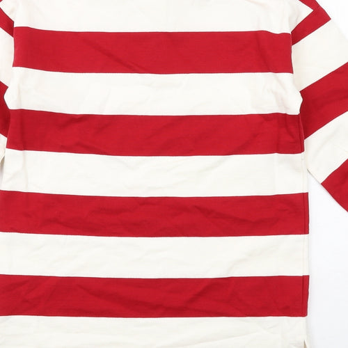 Marks and Spencer Girls Red Striped Cotton Jumper Dress Size 7-8 Years Collared Button