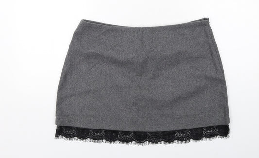 Ally Womens Grey Nylon Mini Skirt Size 14 Zip