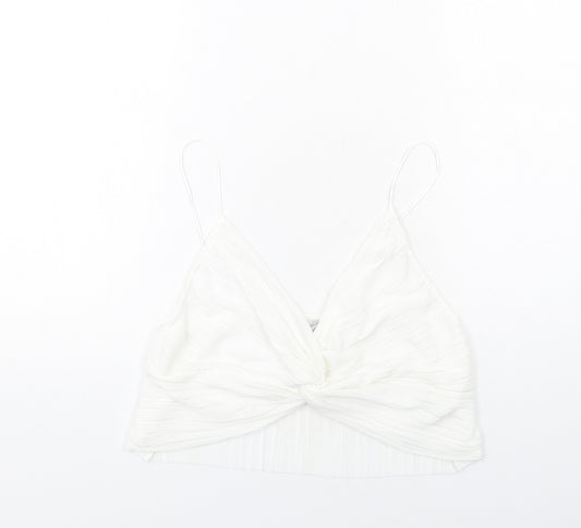 Zara Womens White Polyester Cropped Tank Size M V-Neck - Bralette