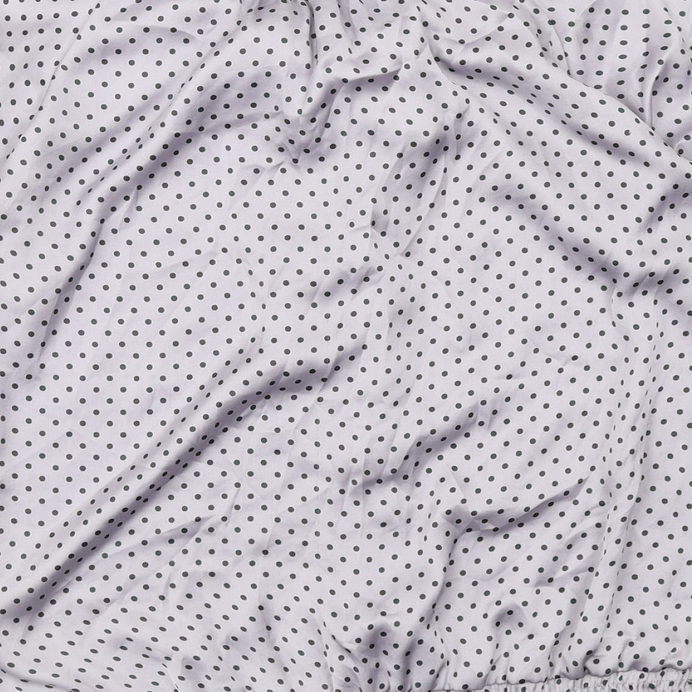 Amphora Womens Grey Polka Dot Polyester Basic Button-Up Size 10 Round Neck - Tie Neck Detail