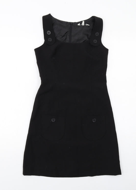 New Look Womens Black Viscose Tank Dress Size 6 Round Neck Zip