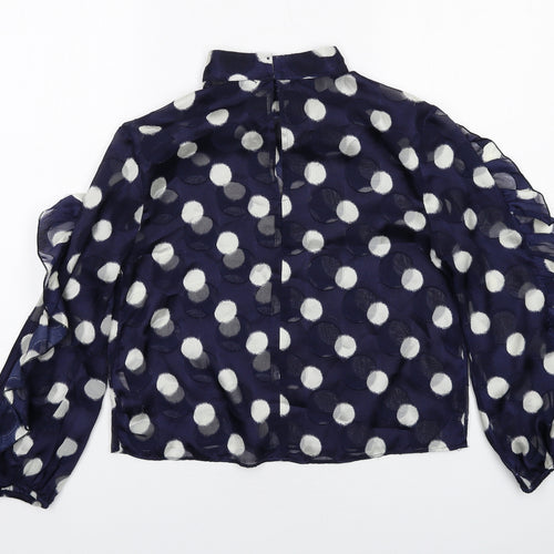 Zara Womens Blue Polka Dot Polyester Basic Blouse Size S Mock Neck