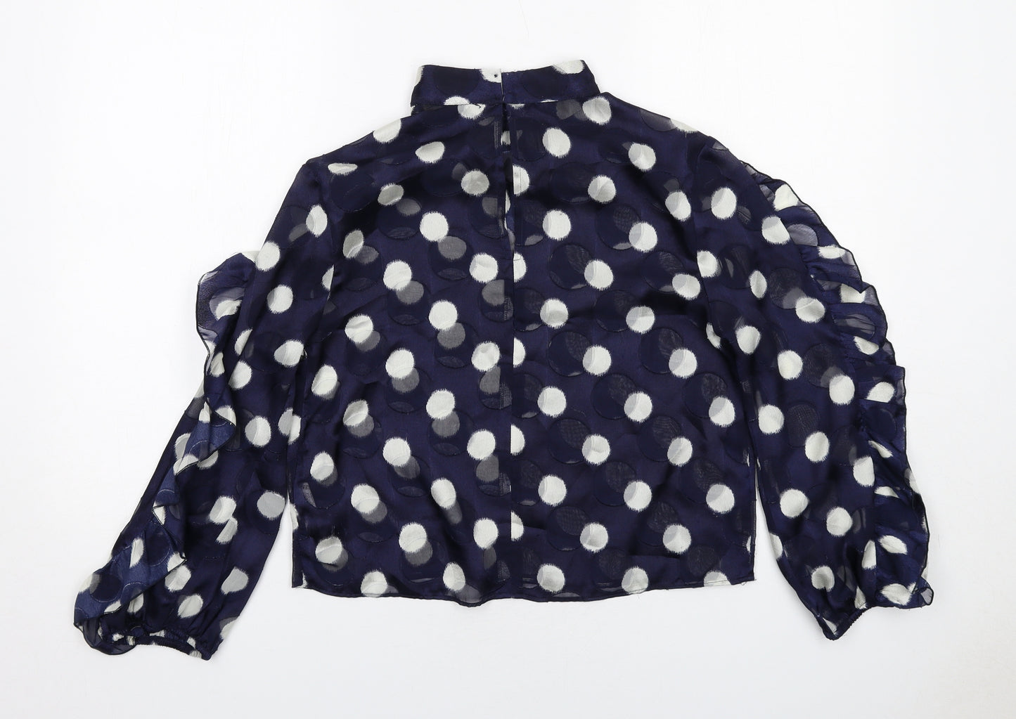 Zara Womens Blue Polka Dot Polyester Basic Blouse Size S Mock Neck