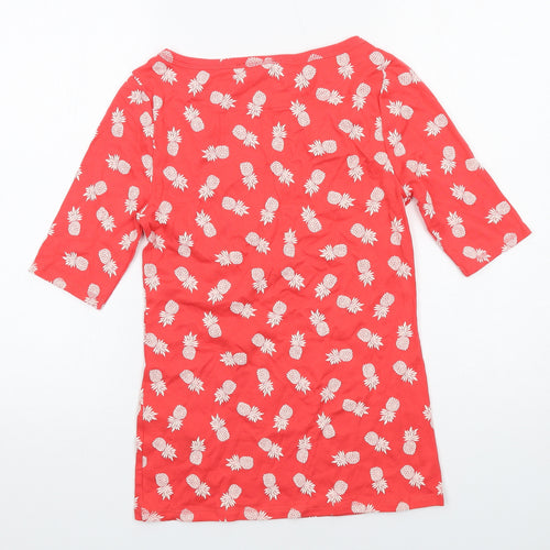 Marks and Spencer Womens Red Geometric Cotton Basic T-Shirt Size 10 Boat Neck - Pineapple Print