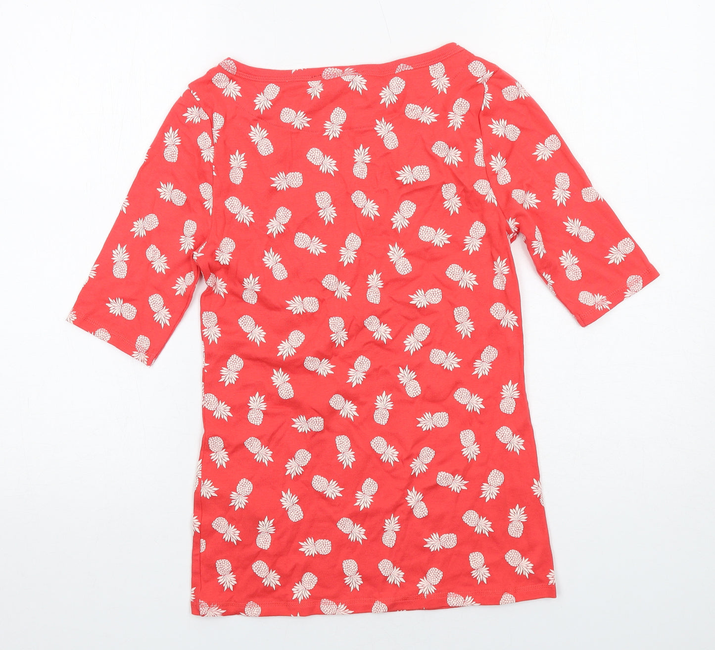 Marks and Spencer Womens Red Geometric Cotton Basic T-Shirt Size 10 Boat Neck - Pineapple Print