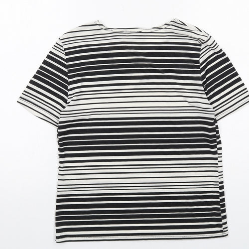 Kathy Ireland Womens Black Striped Polyester Basic T-Shirt Size 10 Boat Neck