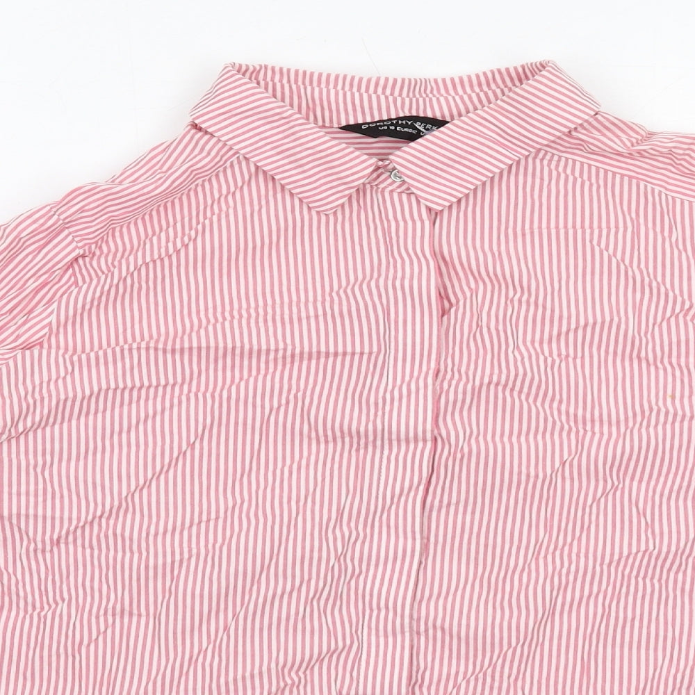Dorothy Perkins Womens Pink Striped Cotton Basic Button-Up Size 14 Collared