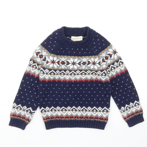 Rorie Whelan Boys Blue Round Neck Fair Isle Cotton Pullover Jumper Size 2-3 Years Pullover