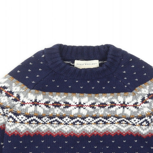 Rorie Whelan Boys Blue Round Neck Fair Isle Cotton Pullover Jumper Size 2-3 Years Pullover