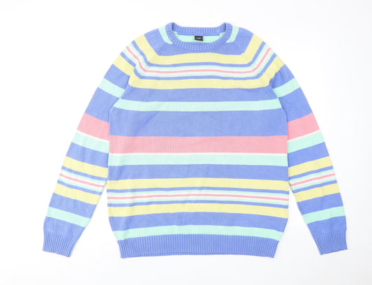 Cotton Traders Mens Multicoloured Round Neck Striped Cotton Pullover Jumper Size L Long Sleeve