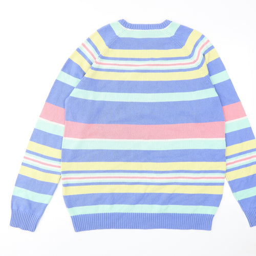 Cotton Traders Mens Multicoloured Round Neck Striped Cotton Pullover Jumper Size L Long Sleeve