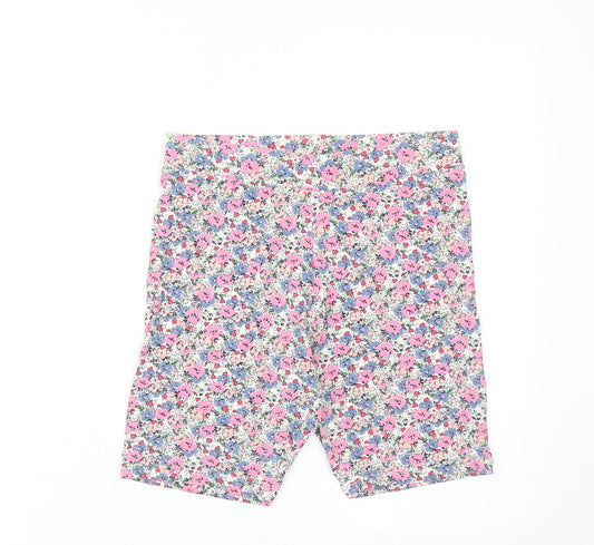 Marks and Spencer Womens Pink Floral Cotton Basic Shorts Size 10 Regular Pull On