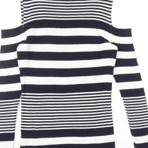 NEXT Womens Blue Round Neck Striped Cotton Pullover Jumper Size 18 - Cold Shoulder