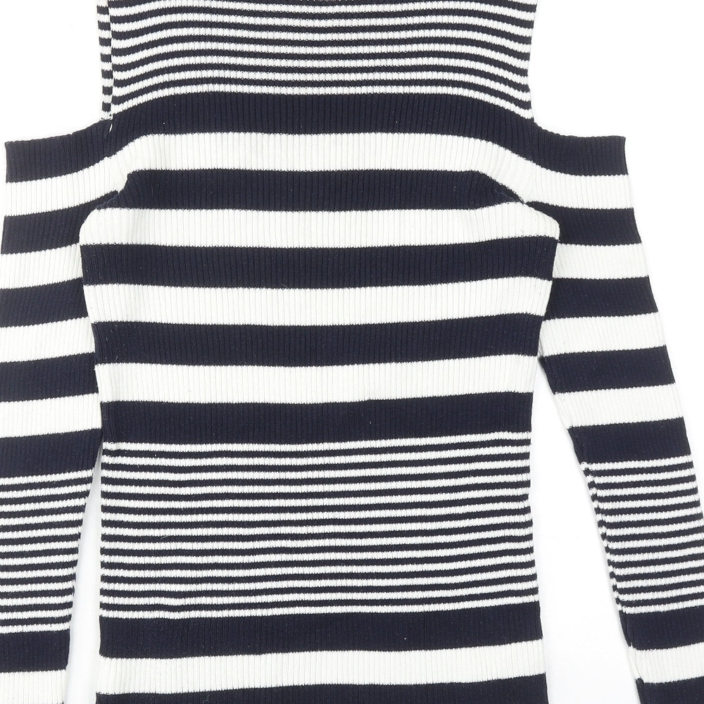 NEXT Womens Blue Round Neck Striped Cotton Pullover Jumper Size 18 - Cold Shoulder