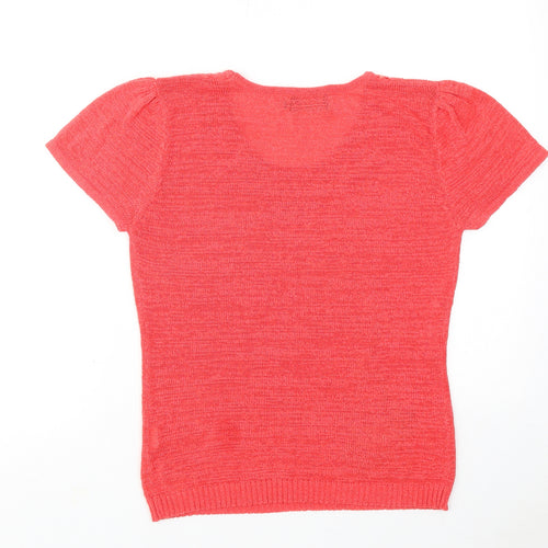 Saloos Womens Pink Round Neck Polyester Pullover Jumper Size M - Flower Detail