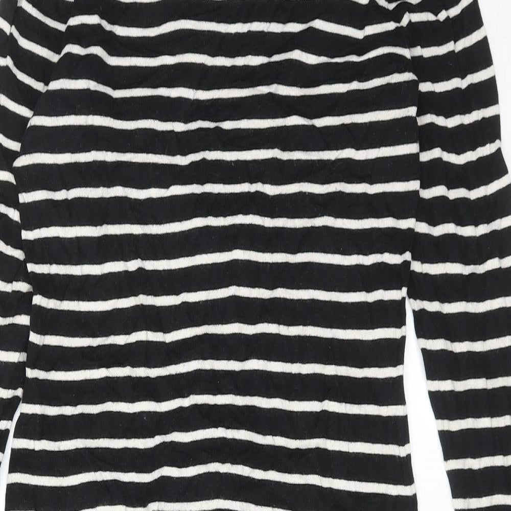 French Connection Womens Black Striped Cotton Jumper Dress Size 10 Round Neck Pullover