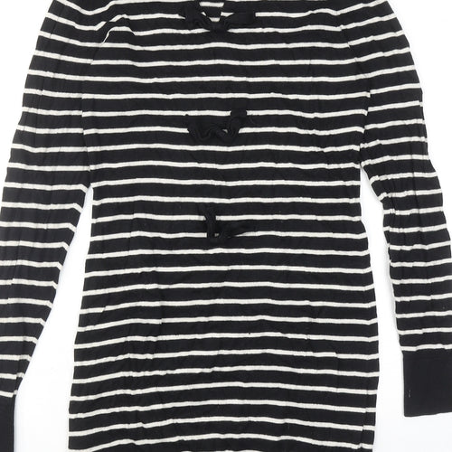 French Connection Womens Black Striped Cotton Jumper Dress Size 10 Round Neck Pullover