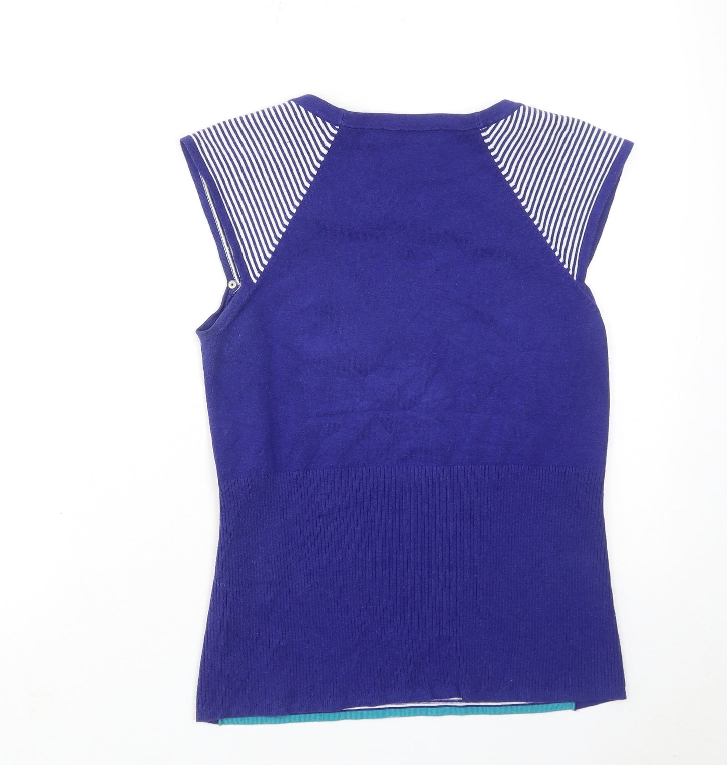 Karen Millen Womens Blue Striped Cotton Basic T-Shirt Size S Scoop Neck