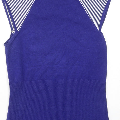 Karen Millen Womens Blue Striped Cotton Basic T-Shirt Size S Scoop Neck